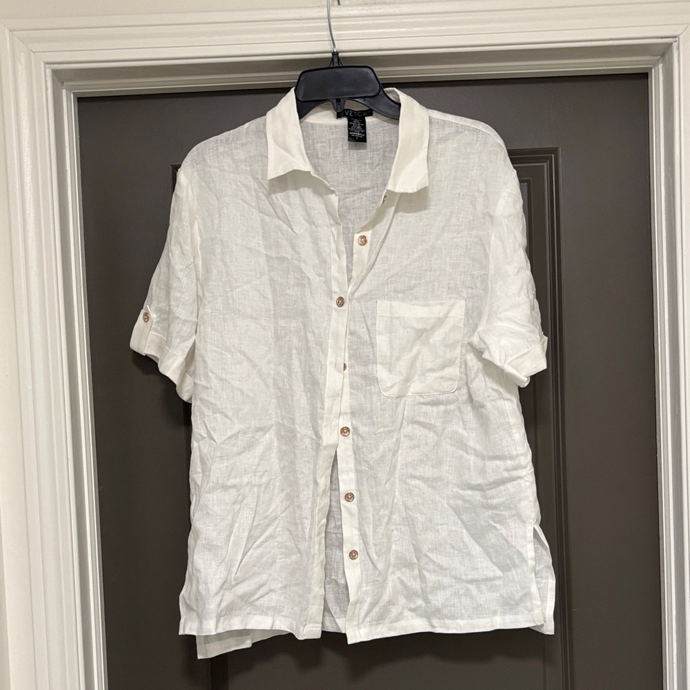 Vetchy 100% linen white button up top L